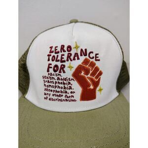 CHNGE Baseball Cap Unisex White Green Zero Tolerance Social Justice Cap Trucker